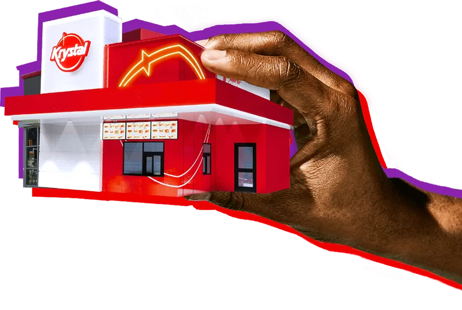 Hand holding Krystal Franchise Exterior